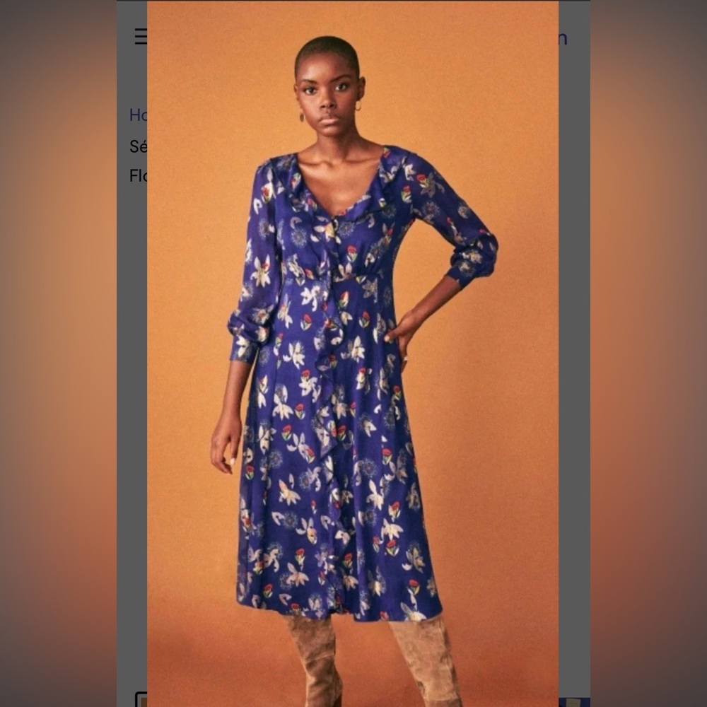 SÉZANE ADELE midi DRESS Electric Blue silver Flowers